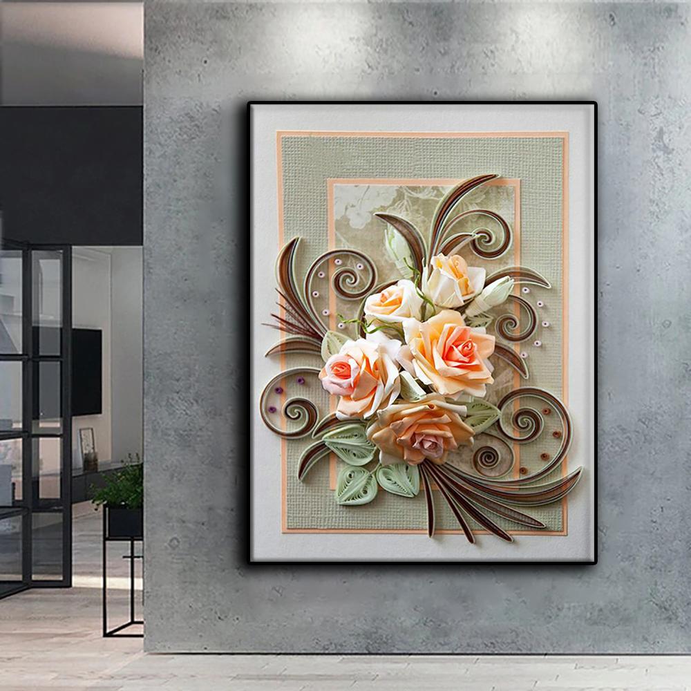 Popular 5D Diy Cross Stitch Flowers Painting Full Drill Cross-Stitch Crafts Kit Wall Sticker Home Decor