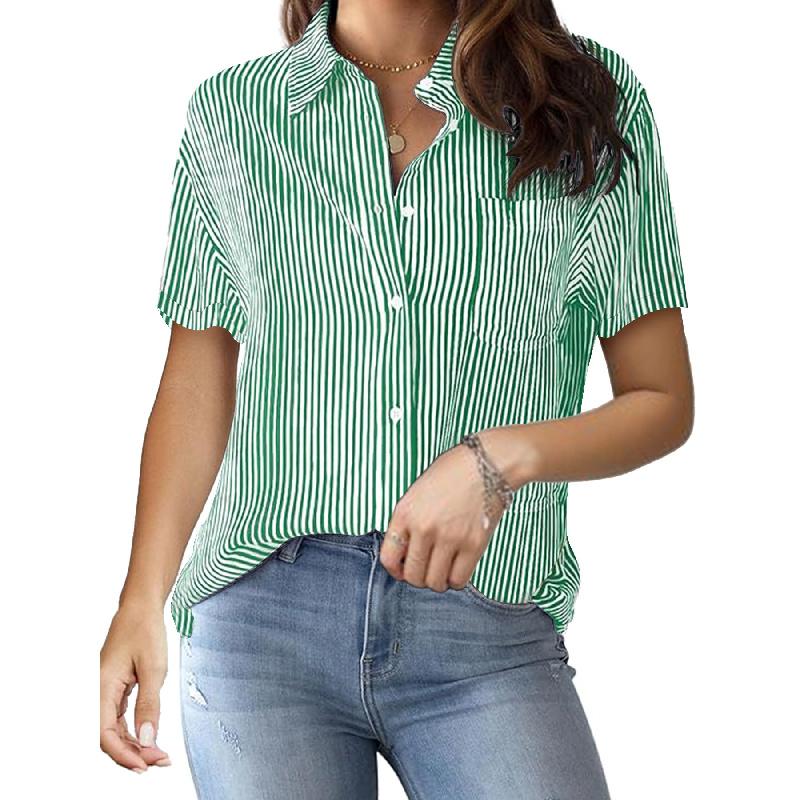 2026 Spring/Summer New Women's Fashion Printed Striped Cardigan Top Casual Stylish Short Sleeve Shirt for Women