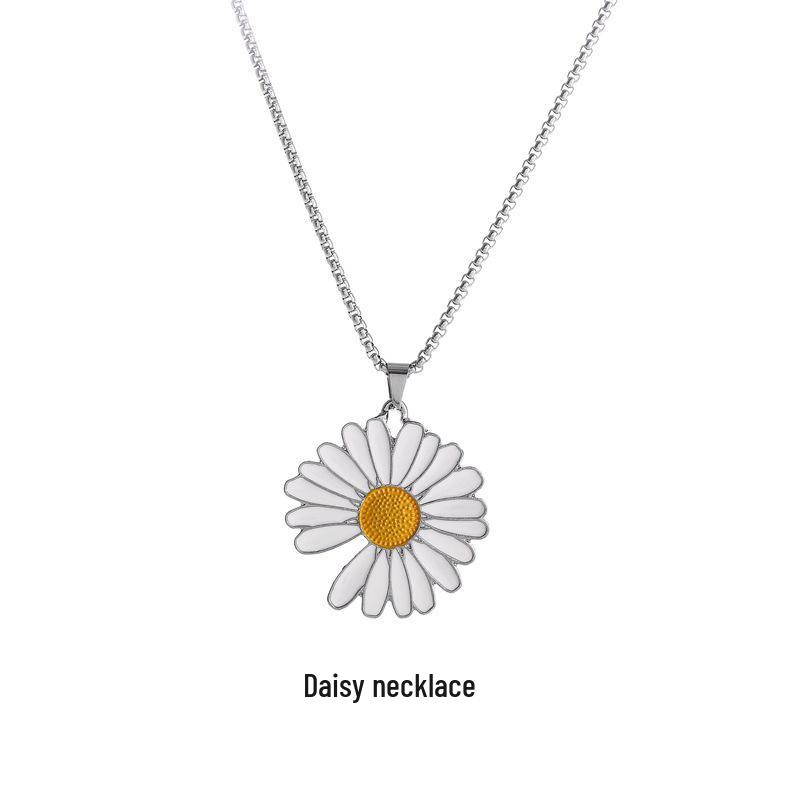 Trendy Titanium Steel Daisy Pendant Necklace - Unisex Hip Hop Sweater Chain