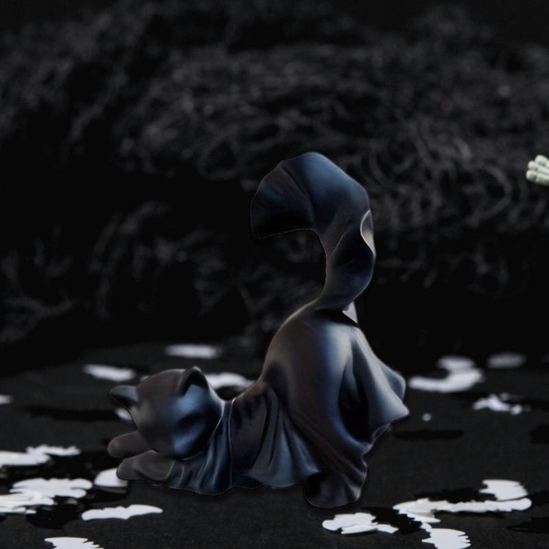 Ghostly Kitten Figurine Halloween Resin Animal Statue Decoration for Holiday Party Centerpieces Indoor and Outdoor Use