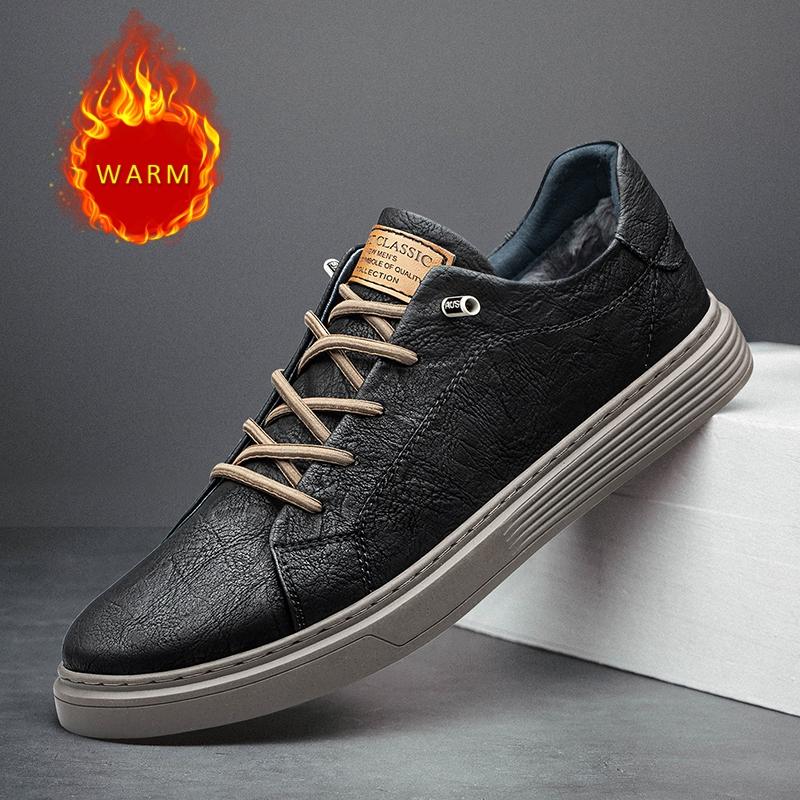 Fashion Italian  Genuine Leather Casual Shoes Men's Oxford Shoes Jogging Shoes Men's Dress Shoes Warm Cotton Shoes With/No Fur