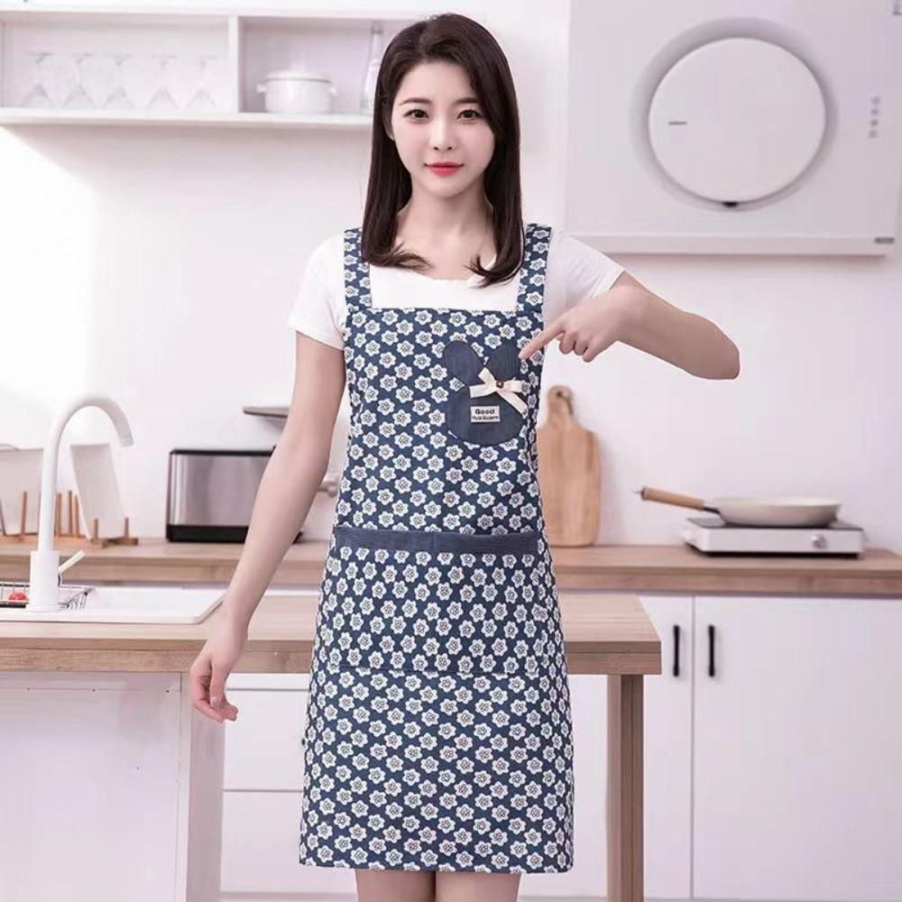 New Breathable Flower Kitchen Apron Cotton Korean Style Cooking Smock Wear-resistant Cooking Baking Bibs for Women Girl
