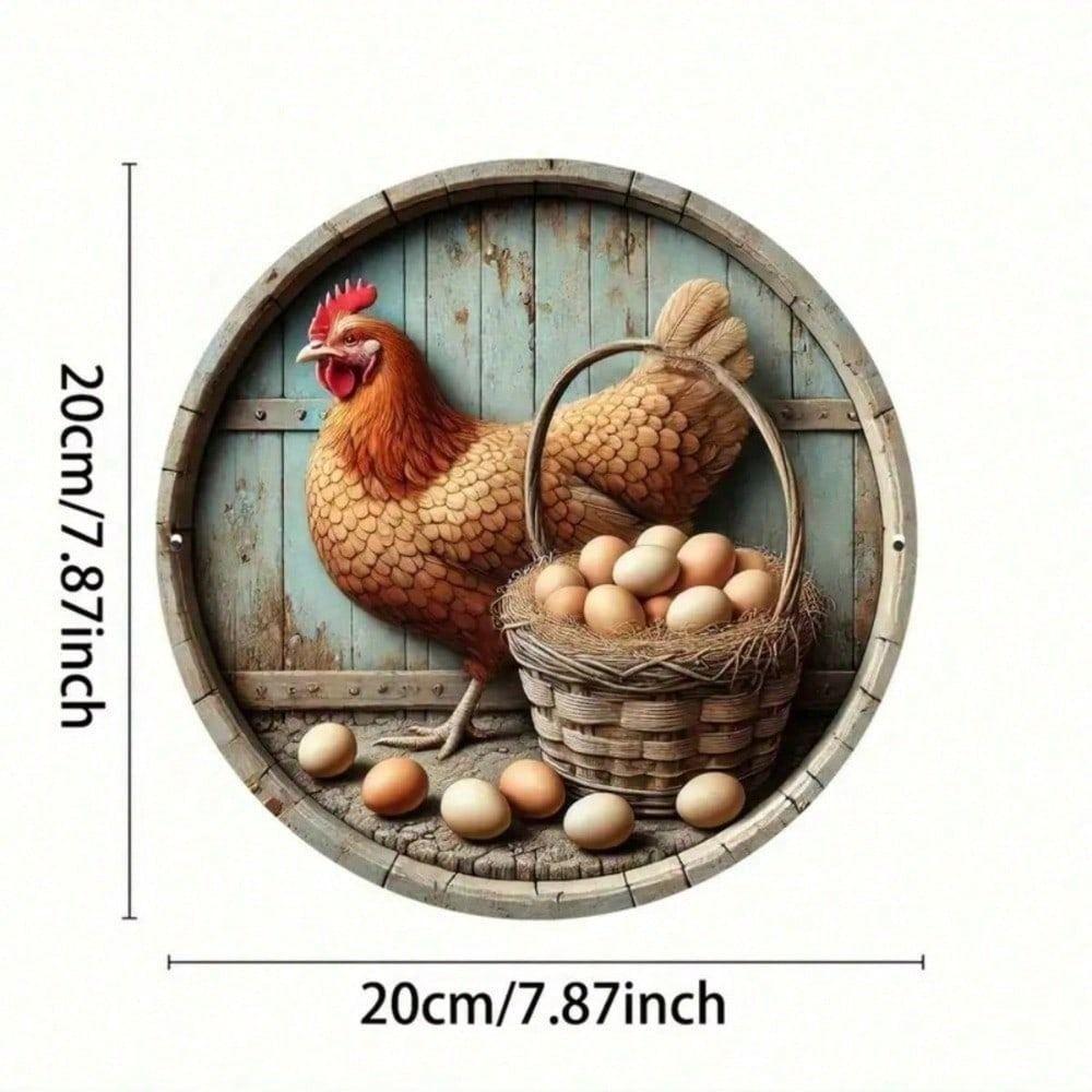 Vintage Round Chicken Metal Sign 20x20cm Kitchen Wall Decor