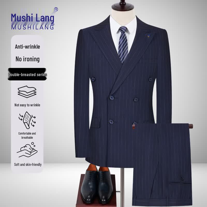 MUSHILANG Men s Slim Fit Double-Breasted Suit Set 2XL