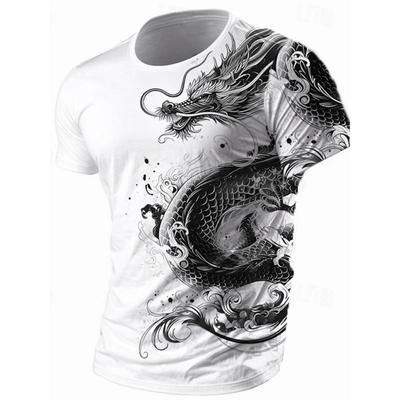 T-shirt da uomo con stampa drago 3D, estiva, casual, da uomo, da strada, per sport all'aria aperta, a maniche corte, alla moda urbana.
