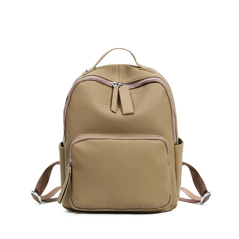 School bag, large-capacity student travel backpack, can hold computer travel, lightweight, high-end leather women's backpack.
