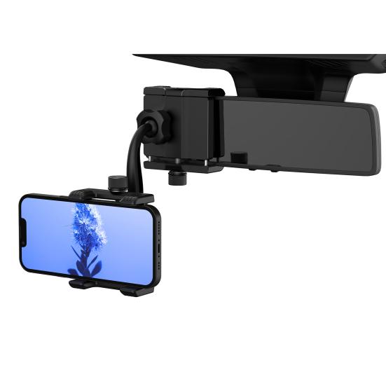 Car Rearview Mirror Phone Holder Telescopic Mobile Phone Stand Metal Mount for 4-7 Inch Cell Phones