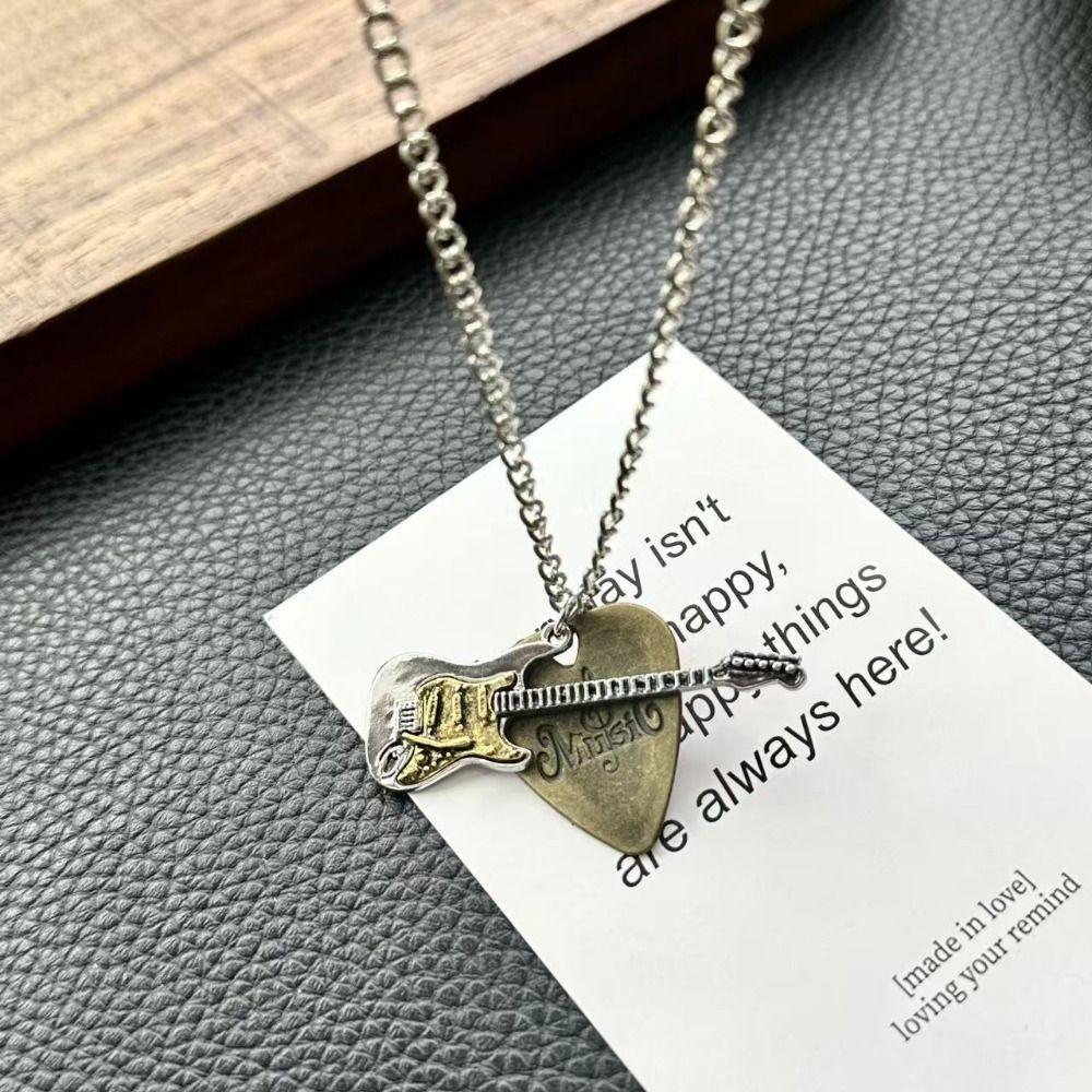 Sweater Chain Punk Rock Pendant Vintage Music Guitar Necklace Guitar Pick Necklace Jewelry Gift