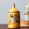 Ceramic American Rustic Style Tea Canister Bird Printing Candy Pot Tea Can Coffee Bean
