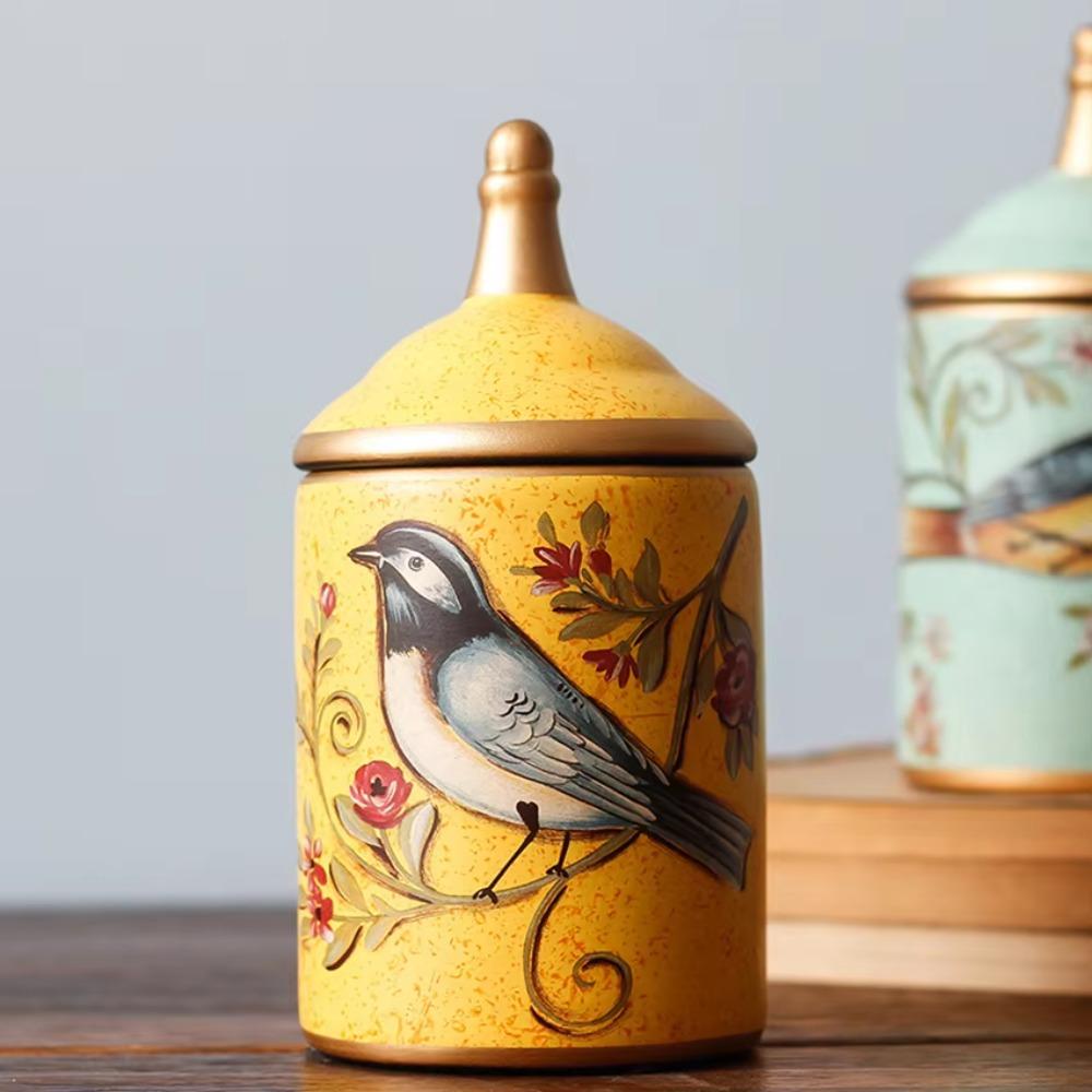 Bird Printing Tea Can Ceramic Kitchen Storage Jar Multi-functional Candy Pot  Gift