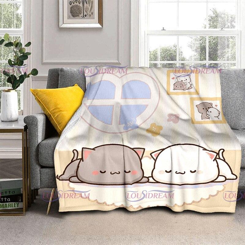 Kreslená broskvová deka pro kočky Super hřejivá dětská dívka Roztomilá kočičí deka Cestovní povlečení Rozkládací pohovka Deka pro milovníky narozenin Dárek pro milence