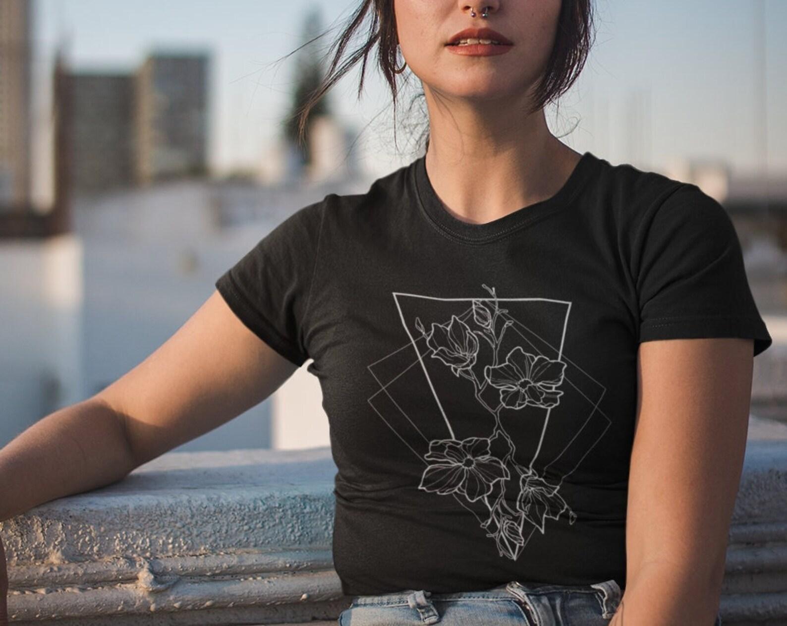 Floral T-shirt: Magnolia Flower Print Tee 4XL