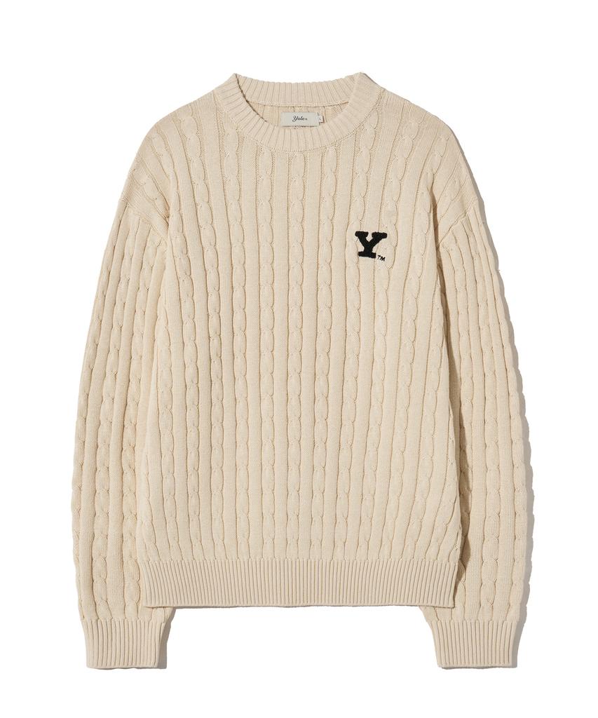 YALE Y Logo Cable Round Knit Ivory