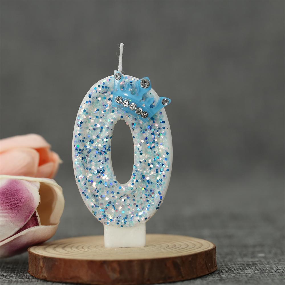 Blue Crown Birthday Frozen Candles for Cakes 0-9 Number Princess Cake Candle Party Decor Blue Crown Candle Stands Party Supplies