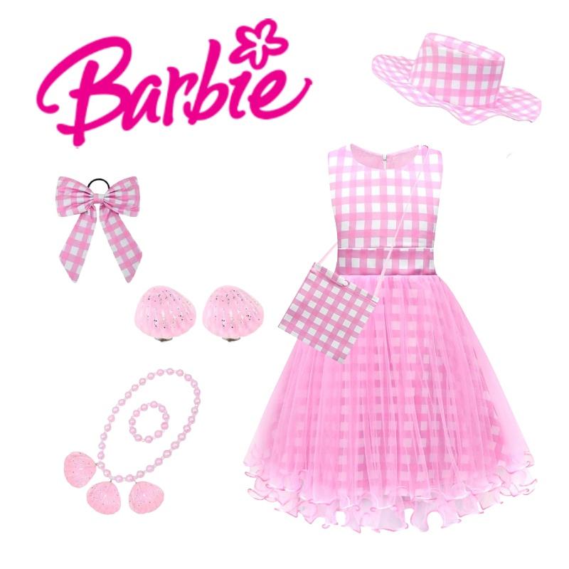 Princess Pink Sleeveless Dress Set With Bag Hat Bracelet Necklace Earrings And Hair Accessories