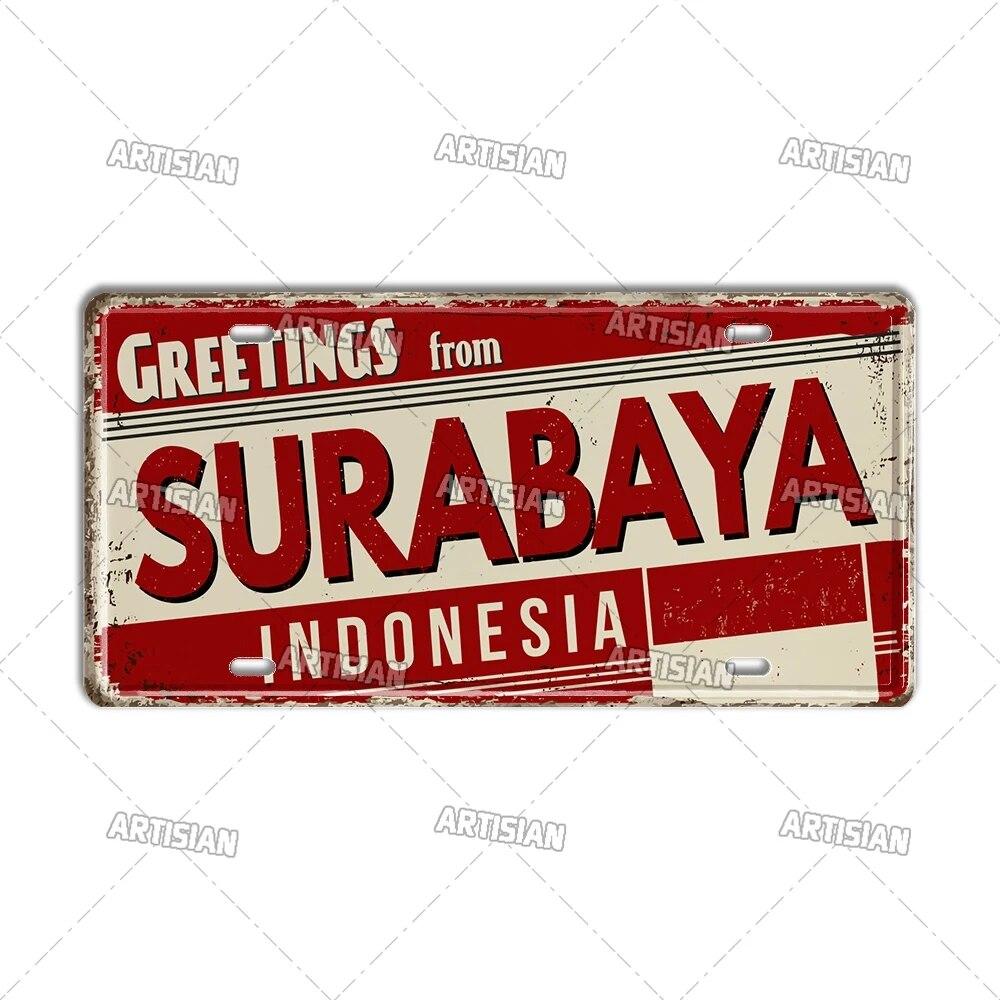 Artisian INDIA CHINA INDONESIAN License Plate Landmark State Metal Sign City Decorative Plaque Wall Decor Garage Bar Pub Club