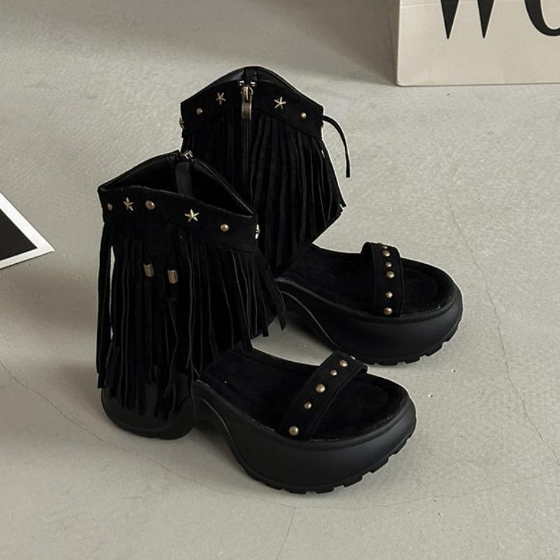 Cool Boots for Women with Tassel,willow Nail,height Increase 2026 Summer New Roman Sandals Fashion Short Boots Botas Para Mujer