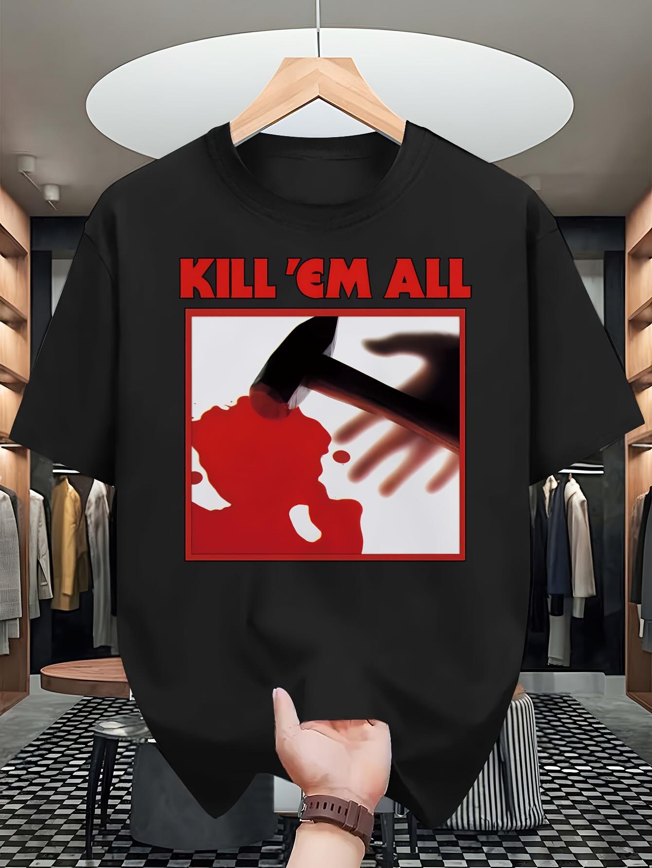Убей их всех  Графическая футболка 100% Хлопок Круглый вырез Короткий рукав Летняя Повседневная Мужская футболка Уличная мода 4XL