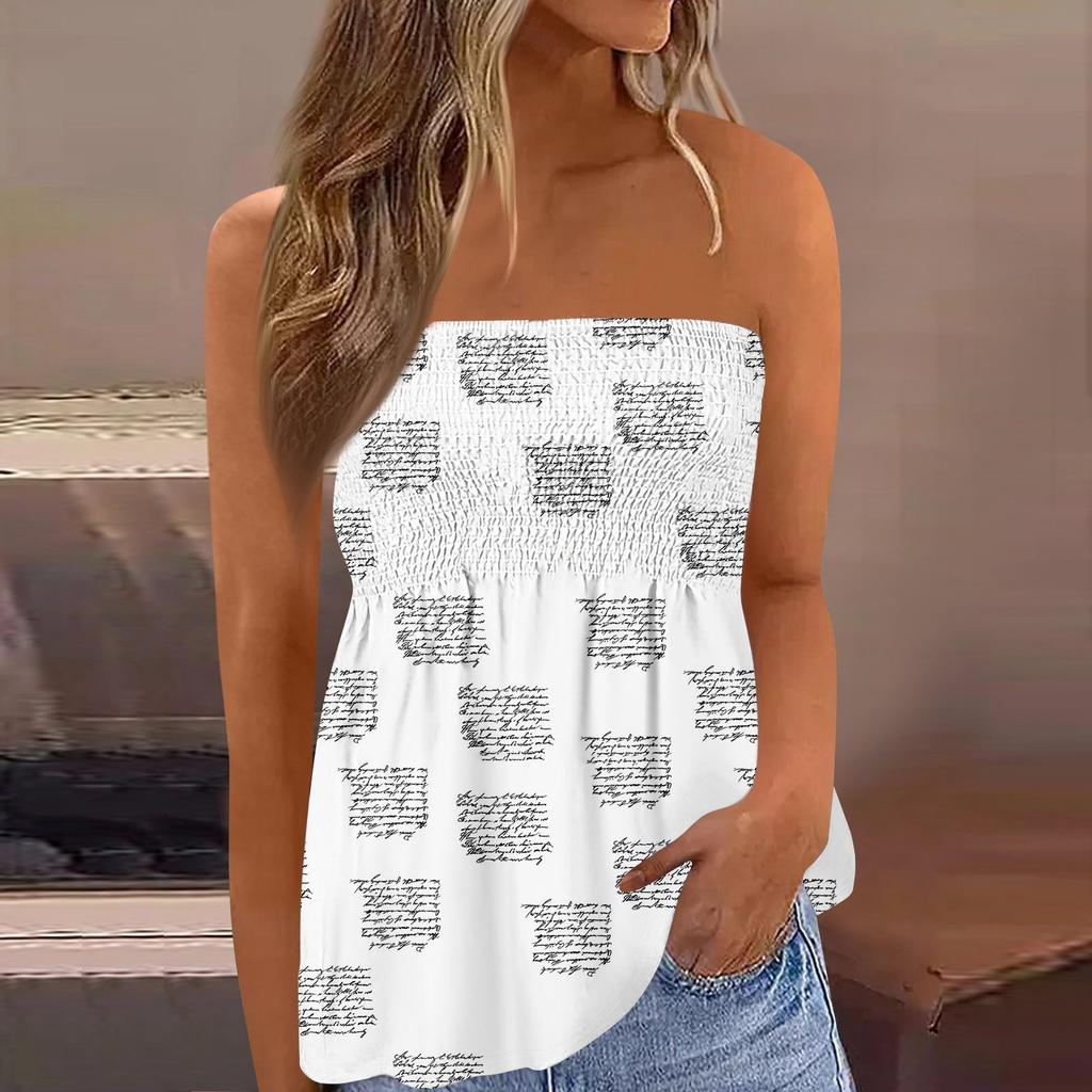 Tube-Tops für Damen, süßes, sexy, schulterfreies, ärmelloses T-Shirt mit Aufdruck