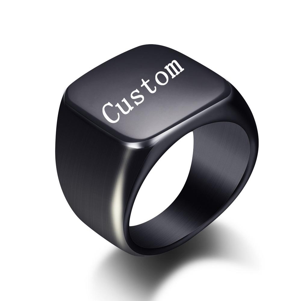Customized Women Signet Ring Name Letter Pattern Logo Stainless Steel Rings Punk Candid Fashion Jewelry Male Wedding Accessories