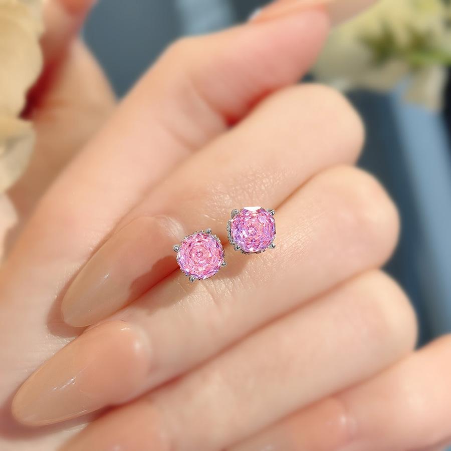 Octagonal Millennium Rose Cut Paraiba Necklace Pendant With High Carbon Diamond Colorful Stud Earrings Pink Diamond Ring Set