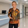 Women's Halloween Top V-Neck with Pockets Side Slit 3/4 Sleeve Costume Scrub Shirt