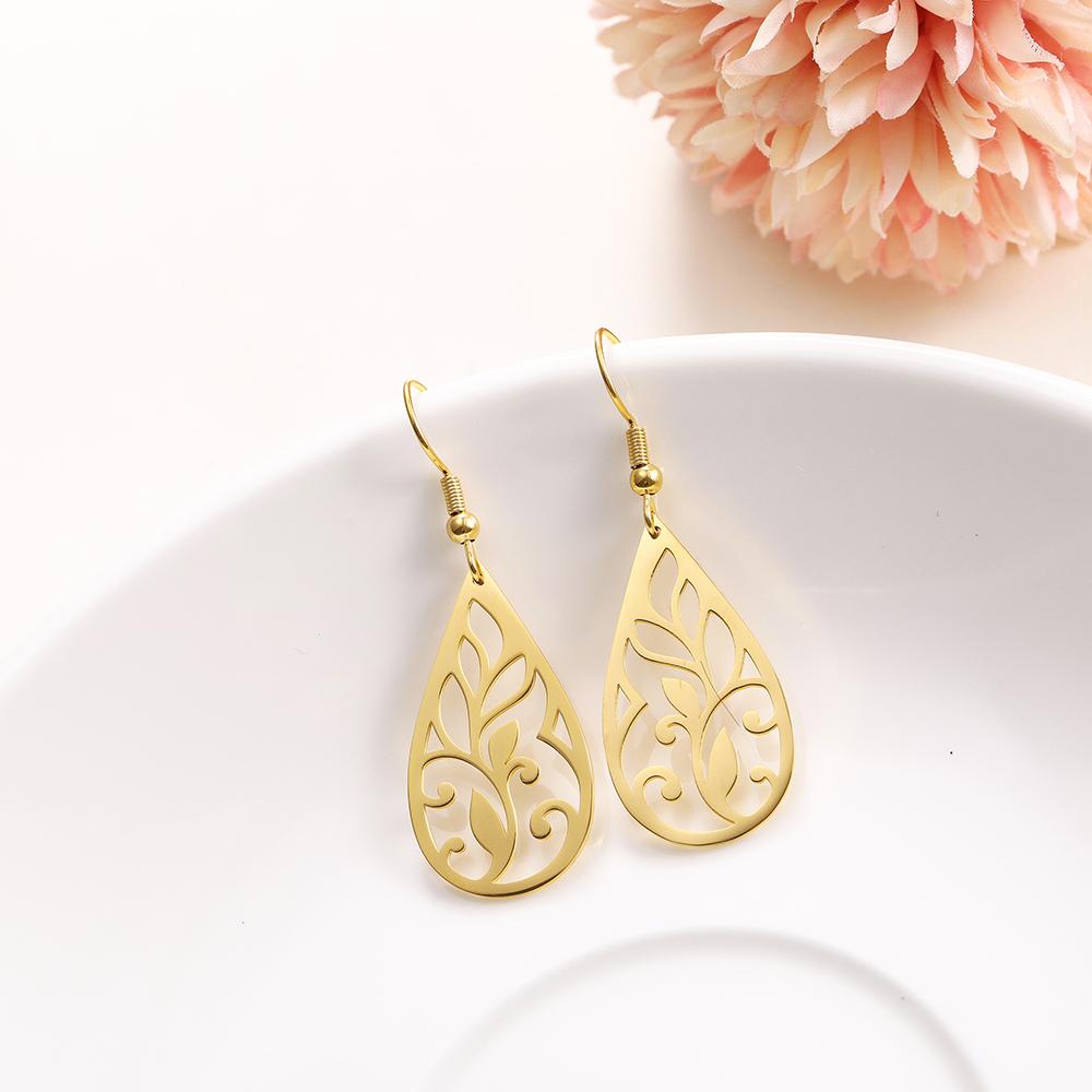 Vintage Hohl Damen Blume Ohrringe Schmuck Edelstahl Wassertropfenform Geometrisch Ohrring