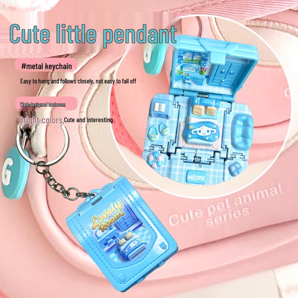 3D Pop-Up Sovrumsstuga Nyckelring: Pedagogiskt Stresslindrande Hänge & Kreativ Prydnad