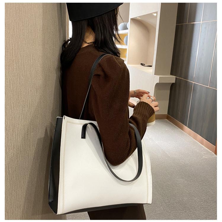 Women Solid Color Magnetic Buckle Square Tote Bag Leisure Large Capacity Handbag PU Shoulder Bags
