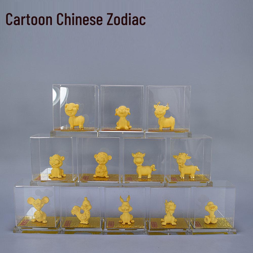 Flocked Sand Gold Zodiac Animal Ornaments Set: Wealth-Attracting Rat to Pig - Perfect Birthday Gift D202-12