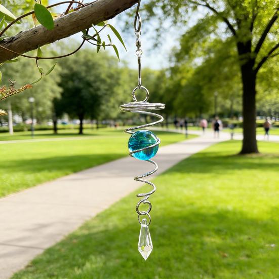 Campanella a Vento, con Pendente in Cristallo Supporto a Spirale in Metallo, Ornamento da Appendere per Esterno Giardino Balcone Decorazione per Auto