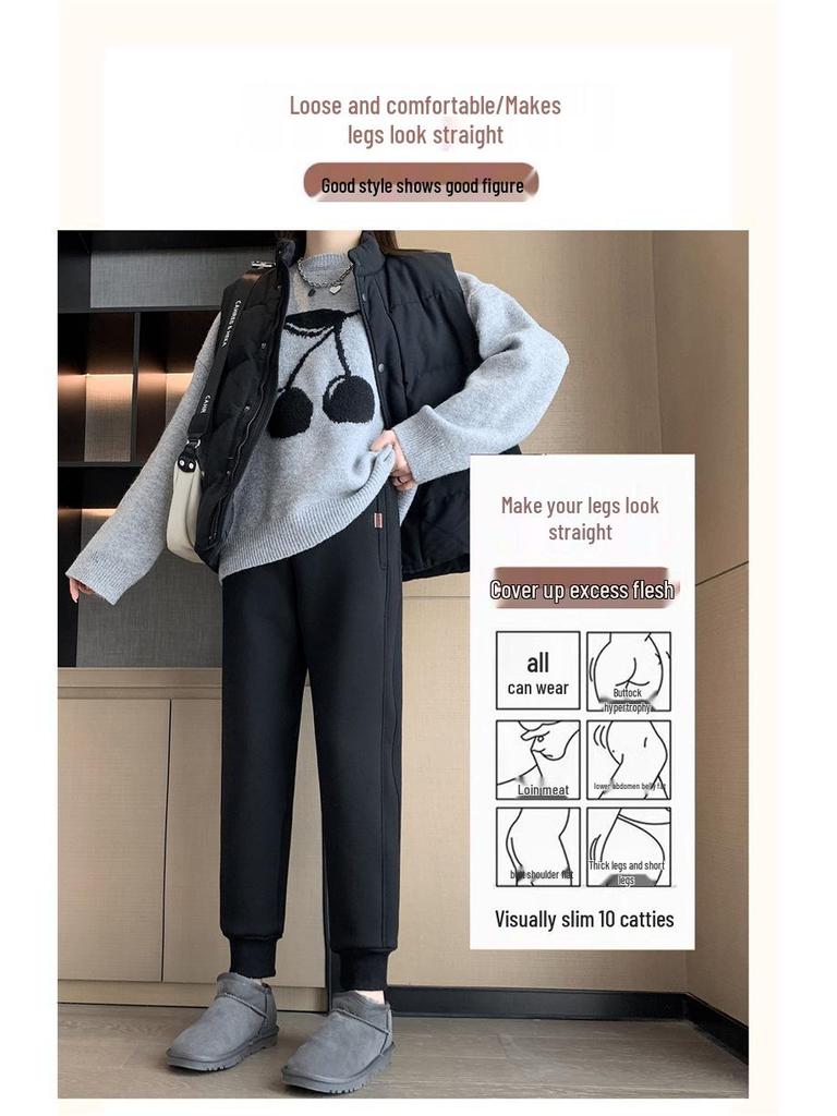 Plus Size Women's Thick Velvet Fleece Sweatpants - Winter Warm, Casual Sports Pants (Up to 200 Jin)