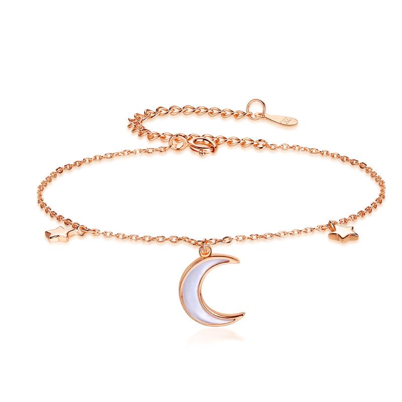 S925 Sterling Silver Star & Moon Love Bracelet - Women's Trendy Fashion Jewelry