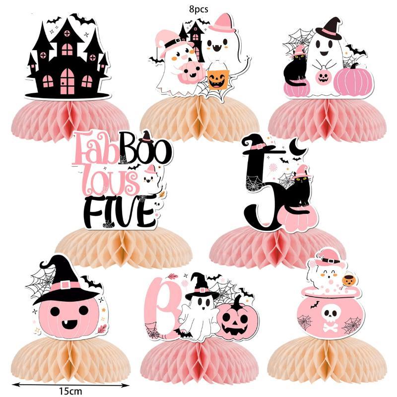 Halloween Honeycomb Table Centerpiece Assorted Pumpkin Ghost Pattern Ornament for Halloween Party Desktop Decor