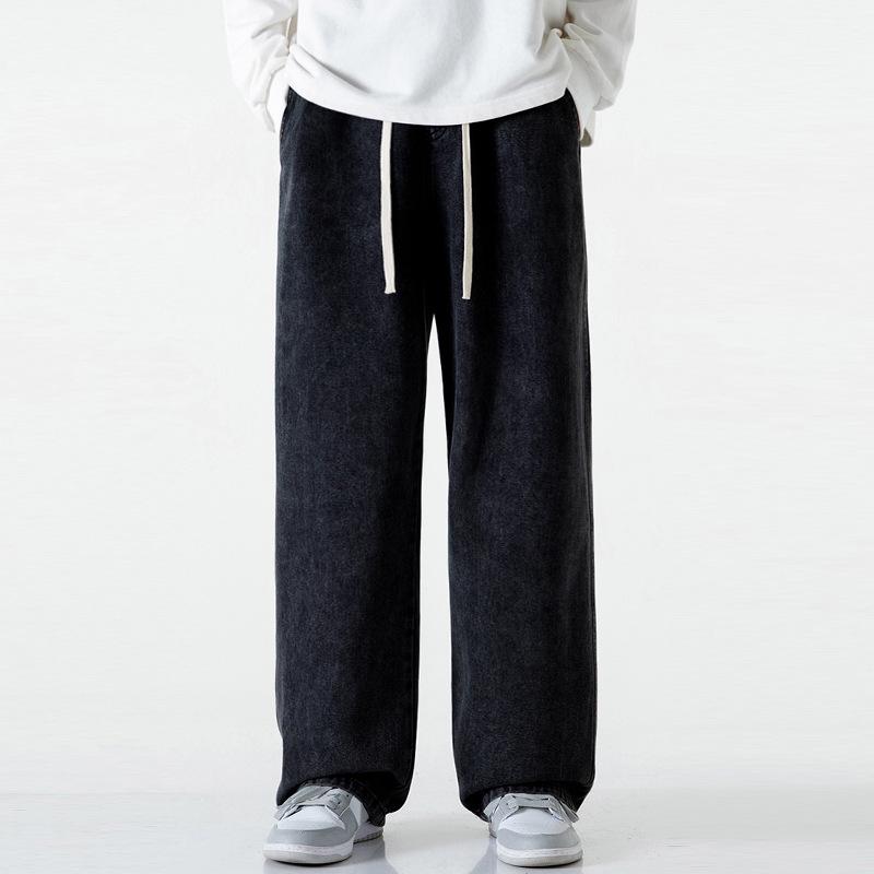 Muxiu Men's Autumn/Winter Loose Straight-Leg Elastic Waist Jeans