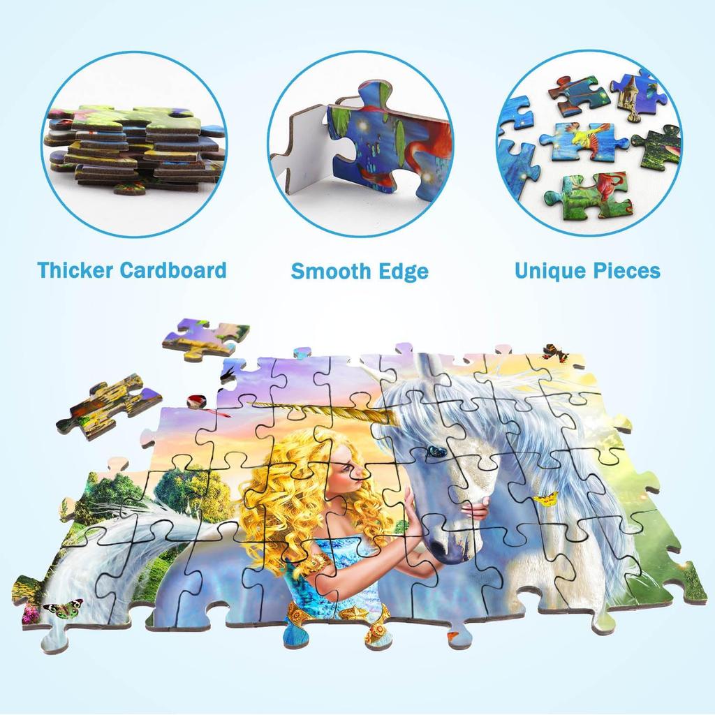 Puzzles for Kids Ages 8-10 6-8 - Princess & Unicorn Floor Puzzle- 200 Piece Jigsaw Puzzles for Kids Ages 10-12 Year Old and Adults.Colorful Children