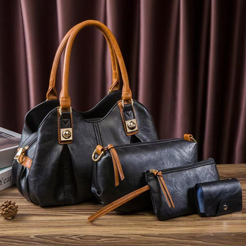 

New Fashi 4 Pcs Set Bags For Women PU Leather Ladies Handbags Shoulder Bags Purse and Crossbody Bag Luxury Bags Designers чёрный