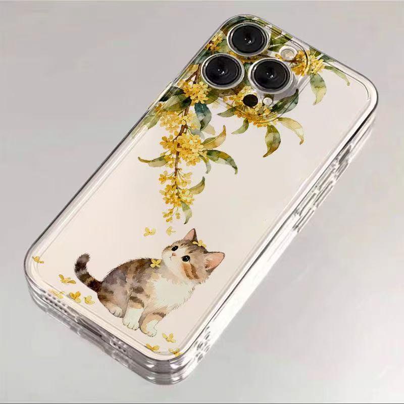 Osmanthus Cat iPhone Case: Compatible with iPhone 13, 14, 15 Pro, 16 Pro Max. Drop-Proof, Full Coverage.