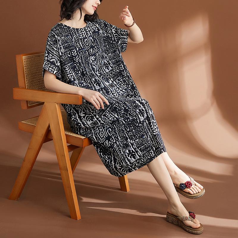 

Летнее женское хлопково-льняное ретро повседневное платье One size