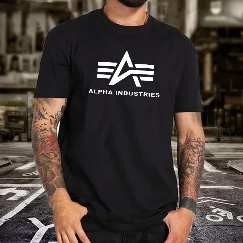 Printed Men's T-shirt, Men's Luxury Short Sleeved Casual Cotton T-shirt, Solid Color Summer Outfit, Y2K Street Top