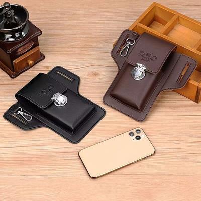 New Multifunctional Belt Waist Bag PU Solid Color Phone Waist Bag Vintage Leather Bag Portable Card Bag