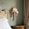 Bedroom Wall Lighting Iris Bloom Sconce, Vintage Floral Light with Faux Crystal Luxury Interior Drops, Romantic Purple Ambient Lamp for Living