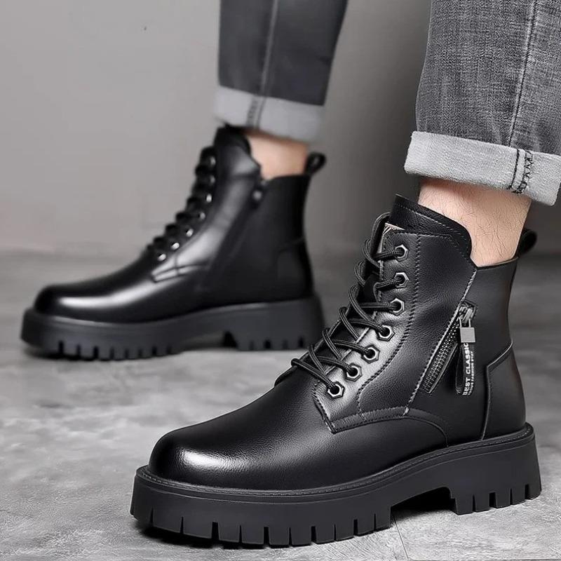 Men Boots High Quality Casual Leather Boot Outdoor Waterproof Leather Winter Booties Plush Warm Cotton Boots for Men Ankle Botas