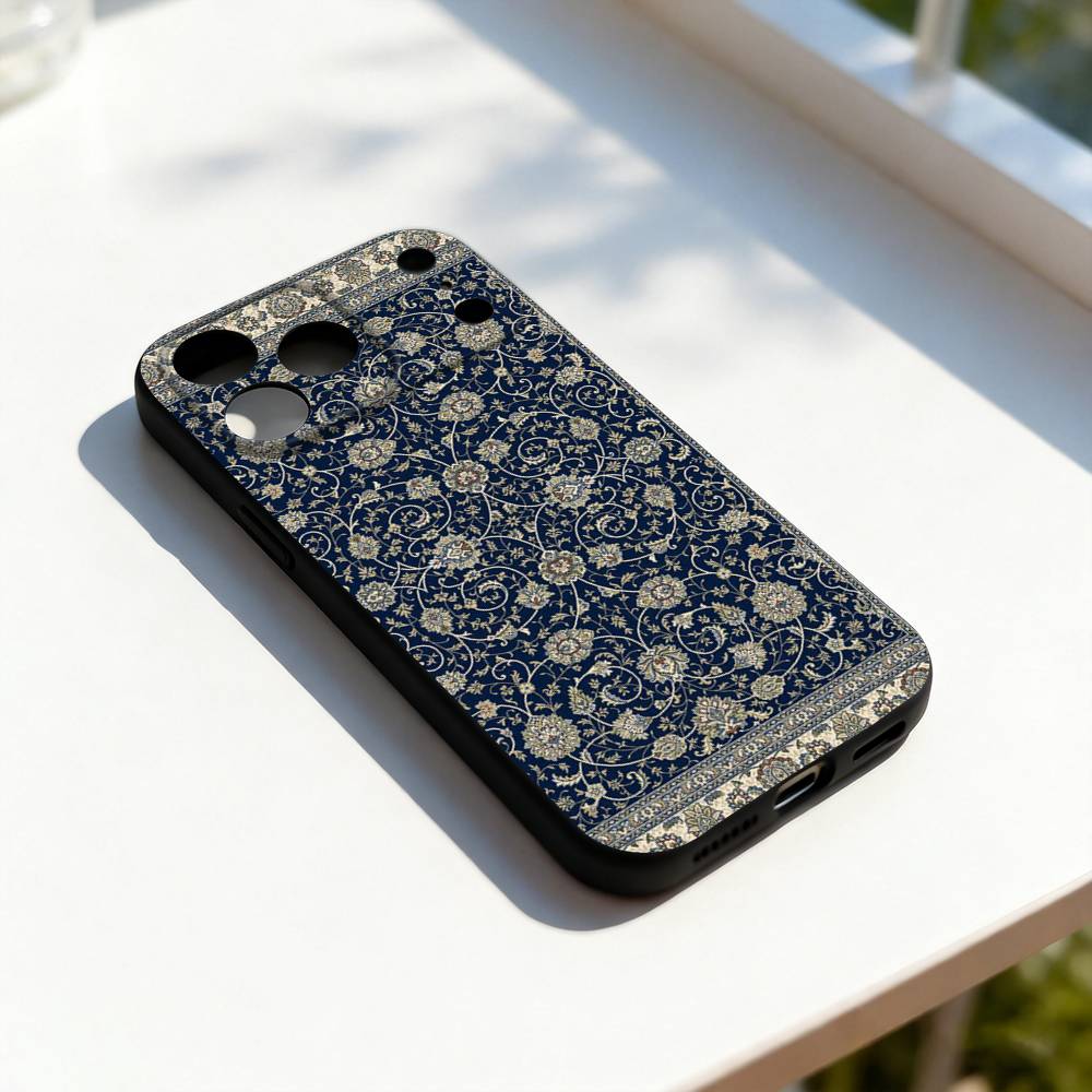 

Persian Carpet Floral Pattern For iPhone 17,16,15,14,13,12,11,Pro,Max,Plus,E,SE4,Air,Mini Black Soft Cover Phone Case iPhone16plus