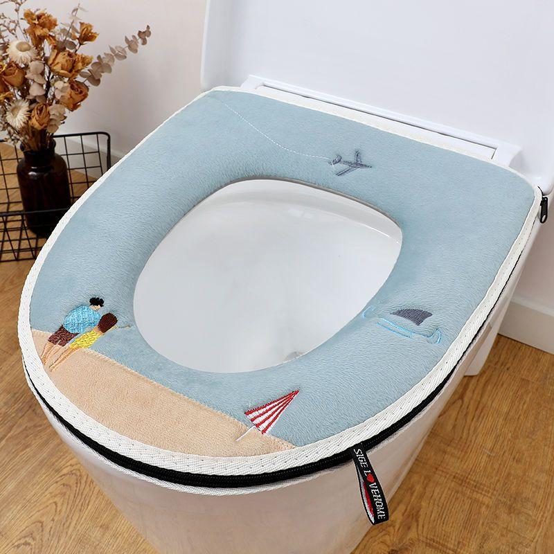 Four Season Universal Short Velvet Toilet Cover Back Waterproof PU Toilet Cushion Household Bathroom Zippered Toilet Seat Cover