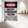 Vintage Warning Sign Rusty Metal Frame Messy Teenager Room Decoration Beware of Dirty Dishes & Piles of Laundry Plaque for Home