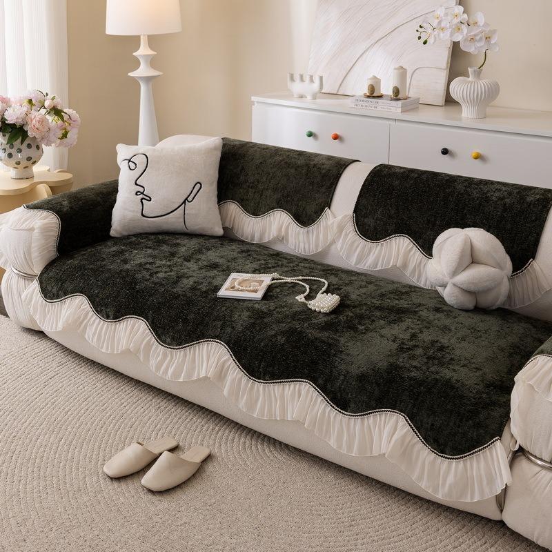 Cream Style Sofa Cushion Seasonal Universal Chenille Anti Cat Scratch Cover Cloth Skirt Edge Non-Slip Cushion For Living Room