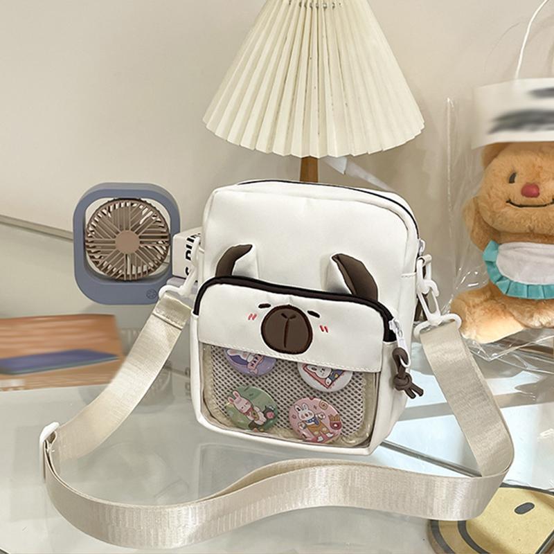 Kawaii Capybara Anime Crossbody Bag Versatile Student Casual Messenger Bag Sweet Translucent Cute Lightweight Canvas Multipurpose Shoulder Bag