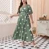 Abito Lungo Casual da Donna Taglie Forti Scollo a V Pois Pieghettato