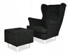 ARI Wing Chair with Footrest, Black, Scandinavian, Family Meble, Braided
